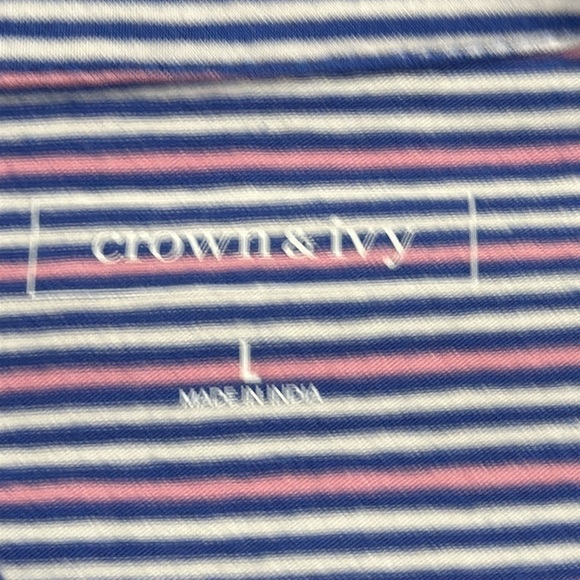 Crown & Ivy Pink & Blue Striped Motion Flex Polo Shirt with Pocket Size L - NWT - Picture 5 of 6